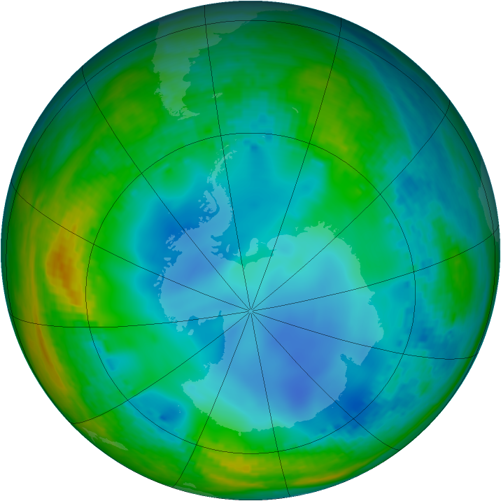 Antarctic ozone map for 13 July 2003
